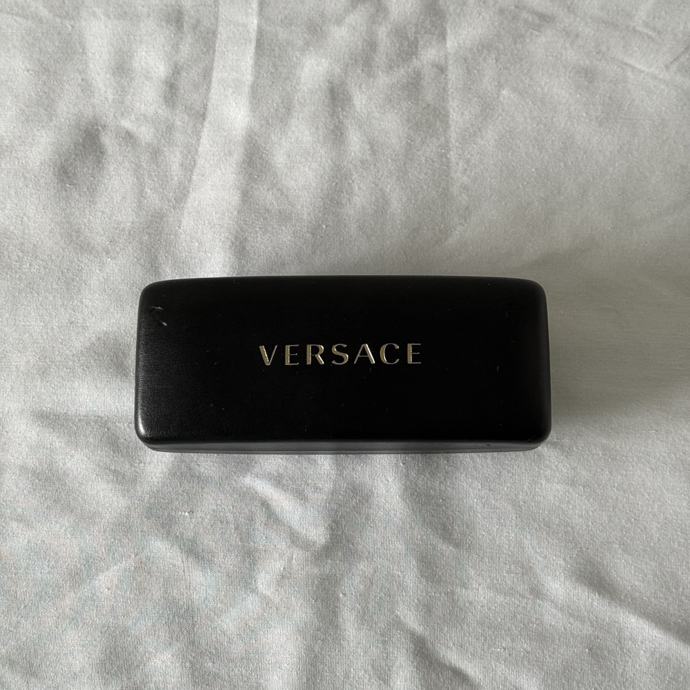 Versace Clamshell Black Leather Hard Sunglasses Carrying Case Cleaning Cloth